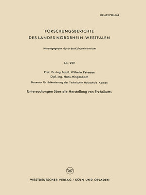 cover image of Untersuchungen über die Herstellung von Erzbriketts